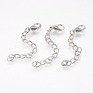 Iron Chain Extender, with Alloy Lobster Claw Clasps, Rack Plating, Platinum, 60~68x3.5mm, Clasp: 12x7x3mm(PALLOY-F206-02P)