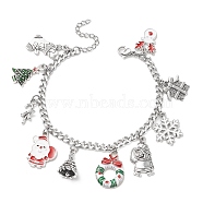 Christmas Tree & Deer & Wreath & Santa Claus Alloy Enamel Charm Bracelet, 304 Stainless Steel Jewelry for Women, Colorful, 7-1/8 inch(18.2cm)(BJEW-TA00252)