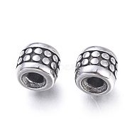 304 Stainless Steel Beads, Barrel, Antique Silver, 5.5x6mm, Hole: 2mm(STAS-F243-07AS)