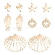10Pcs 5 Style Brass Charms, Coconut Tree & Starfish & Flat Round, Real 18K Gold Plated, 12~26x8.5~31.5x1mm, Hole: 0.9~1mm, 2pcs/style(KK-BC0009-32)