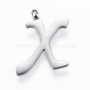 304 Stainless Steel Pendants, Initial Letter, Letter.X, Stainless Steel Color, 18x14x2mm, Hole: 2mm(STAS-F129-X-P)