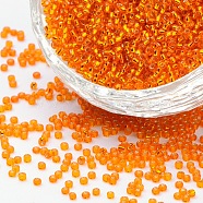 6/0 Grade A Round Glass Seed Beads, Silver Lined, Dark Orange, 6/0, 4x3mm, Hole: 1mm, about 4500pcs/pound(SEED-Q007-4mm-F36)