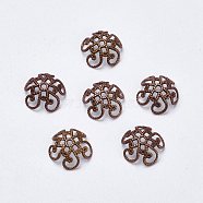 Brass Fancy Bead Caps, Flower, 5-Petal, Red Copper, 10~11x4mm, Hole: 1mm(X-KK-B213-R)