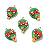 Christmas Opaque Resin Pendants, with Platinum Tone Iron Loops, Lollipop with Bowknot Charm, Green, 30.5x19x7mm, Hole: 2x2.7mm(RESI-G043-B05)