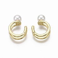 Brass Cuff Earrings, with ABS Plastic Imitation Pearl, Nickel Free, Real 18K Gold Plated, 9.5x6mm(EJEW-R114-017-NF)