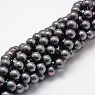 Shell Pearl Bead Strands, Rainbow Plated, Grade A, Round, Black, 10mm, Hole: 1mm, about 41pcs/strand, 16 inch(BSHE-L025-05-10mm)