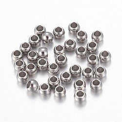 202 Stainless Steel Beads, Round, Stainless Steel Color, 2x1.5mm, Hole: 1mm(STAS-F170-07P-B)