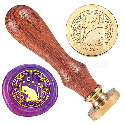 Wax Seal Stamp Set, Golden Tone Sealing Wax Stamp Solid Brass Head, with Retro Wood Handle, for Envelopes Invitations, Gift Card, Cat Shape, 83x22mm, Stamps: 25x14.5mm(AJEW-WH0208-993)
