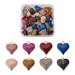 Zinc Alloy Enamel Pendants, with Glitter Sequin, Heart, Mixed Color, 17x15~15.5x3mm, Hole: 1.5mm, 64pcs/box(PALLOY-TA0002-15)