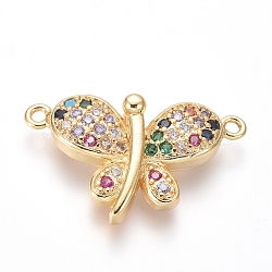 Brass Micro Pave Cubic Zirconia Links connectors, Butterfly, Colorful, Golden, 15x24.5x5mm, Hole: 1.4mm(ZIRC-I032-51G)