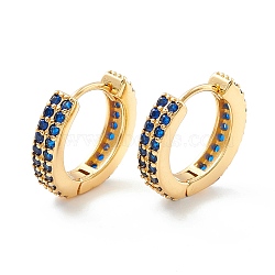 Cubic Zirconia Chunky Hinged Huggie Hoop Earrings for Women, Real 18K Gold Plated Brass Jewelry, Cadmium Free & Nickel Free & Lead Free, Blue, 18.5x4mm, Pin: 1mm(EJEW-P196-21G-02)