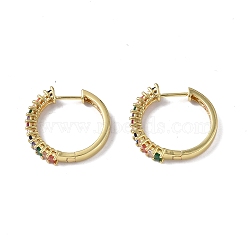Cubic Zirconia Hoop Earrings, Real 18K Gold Plated Brass Jewelry for Women, Colorful, 25x25x4.5mm, Pin: 1mm(EJEW-P214-22G-01)