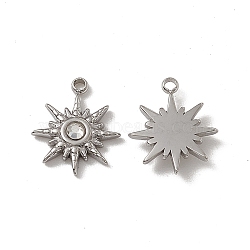 201 Stainless Steel Pendants, with Rhinestone, Sun Charm, Stainless Steel Color, 12x10x2mm, Hole: 1.2mm(STAS-J401-VC578)