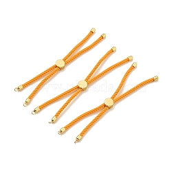 Half Finished Twisted Milan Rope Slider Bracelets, with Rack Plating Brass Cord Ends & Open Loop, Cadmium Free & Lead Free, for Connector Charm Bracelet Making, Golden, Dark Orange, 222~230x3mm(FIND-G032-01G-02)