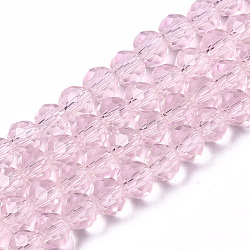 Glass Beads Strands, Faceted, Rondelle, Pink, 4x3mm, Hole: 0.4mm, about 123~127pcs/strand, 16.5~16.9 inch(42~43cm)(EGLA-A034-T4mm-D10-01)