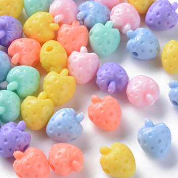 Opaque Acrylic Beads, Strawberry, Mixed Color, 16.5x13x11.5mm, Hole: 3mm, about 383pcs/500g