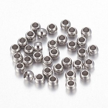 202 Stainless Steel Beads, Round, Stainless Steel Color, 2x1.5mm, Hole: 1mm