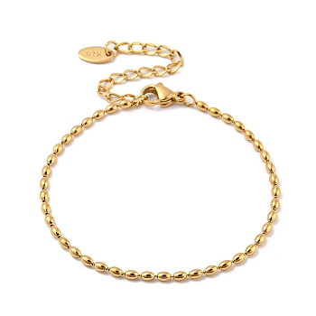 201 Stainless Steel Rugby Beaded Chain Bracelets, Golden, 6-3/8 inch(16.3cm), Wide: 2mm
