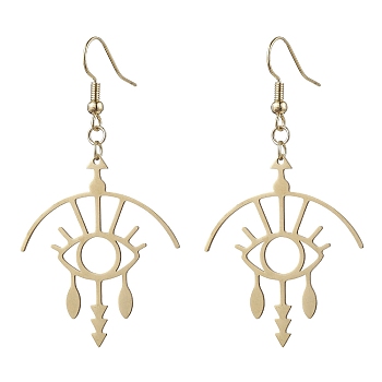 Hollow Eey 201 Stainless Steel Dangle Earrings, with Brass Earring Pins, Golden, 60x31.5mm