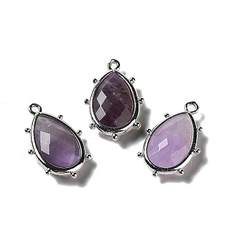 Natural Amethyst Pendants, with Platinum Brass Edge, Faceted, Teardrop, 22.5x14x5.5mm, Hole: 1.6mm.
