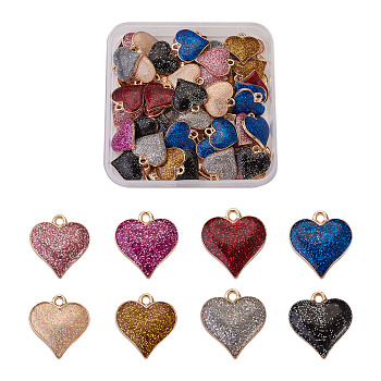 Zinc Alloy Enamel Pendants, with Glitter Sequin, Heart, Mixed Color, 17x15~15.5x3mm, Hole: 1.5mm, 64pcs/box