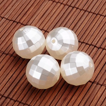 Faceted Round Acrylic Imitation Pearl Beads, White, 20mm, Hole: 2mm, about 102pcs/500g
