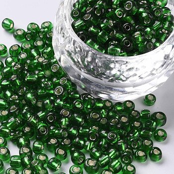 6/0 Glass Seed Beads, Silver Lined Round Hole, Round, Lime Green, 6/0, 4mm, Hole: 1.5mm, about 450pcs/50g, 50g/bag, 18bags/2pound