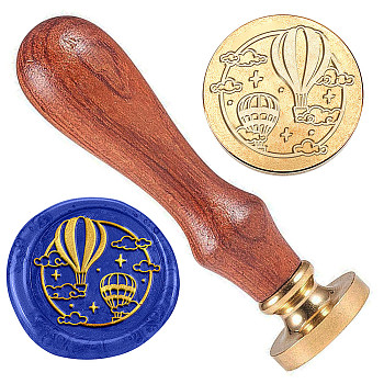 Golden Plated Brass Sealing Wax Stamp Head, with Wood Handle, for Envelopes Invitations, Gift Cards, Hot Air Balloon, 83x22mm, Head: 7.5mm, Stamps: 25x14.5mm