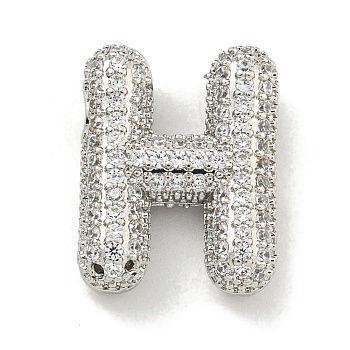 Platinum Plated Brass Micro Pave Cubic Zirconia Pendants, Letter Charms, Letter H, 22x21x6mm, Hole: 3.5x2mm