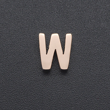 201 Stainless Steel Charms, for Simple Necklaces Making, Laser Cut, Letter, Rose Gold, Letter.W, 8x7x3mm, Hole: 1.8mm