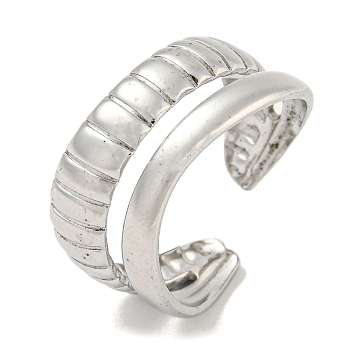 304 Stainless Steel Double Lines Open Cuff Ring, Stainless Steel Color, US Size 8 1/4(18.3mm)