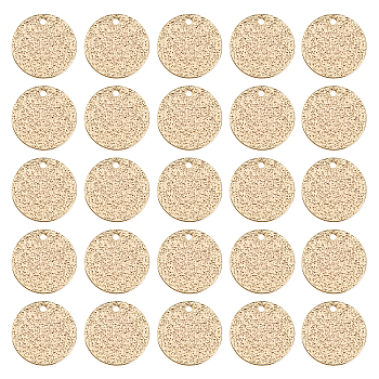 50pcs Brass Charms, Textured, Flat Round, Cadmium Free & Nickel Free & Lead Free, Real 18K Gold Plated, 14x0.3mm, Hole: 1mm