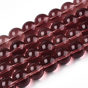 Transparent Glass Beads Strands, Round, Coconut Brown, 9.5~10mm, Hole: 1.5mm, about 40~42pcs/strand, 14.76~15.12 inch(37.5~38.4cm)