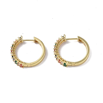 Cubic Zirconia Hoop Earrings, Real 18K Gold Plated Brass Jewelry for Women, Colorful, 25x25x4.5mm, Pin: 1mm