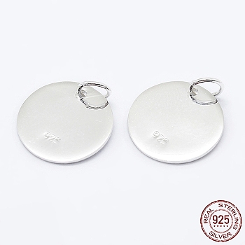 925 Sterling Silver Pendants, Flat Round Charms, with 925 Stamp, Silver, 10x0.6mm, Hole: 3mm