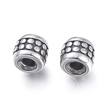 304 Stainless Steel Beads, Barrel, Antique Silver, 5.5x6mm, Hole: 2mm