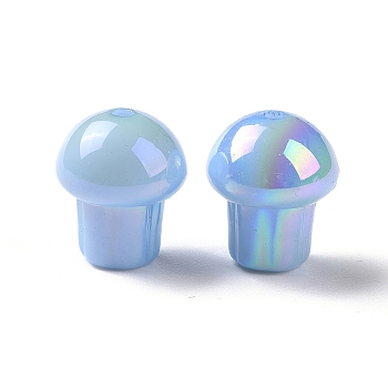 UV Plating Rainbow Iridescent Opaque Acrylic Beads, Mushroom, Cornflower Blue, 14.5x12.5mm, Hole: 1.6mm