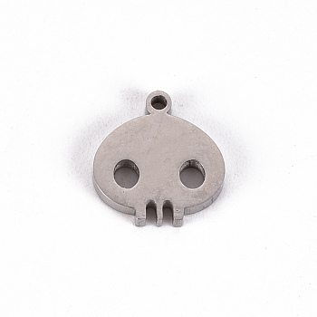 Halloween 201 Stainless Steel Charms, Laser Cut, Skull, Stainless Steel Color, 12x11x2mm, Hole: 1.2mm
