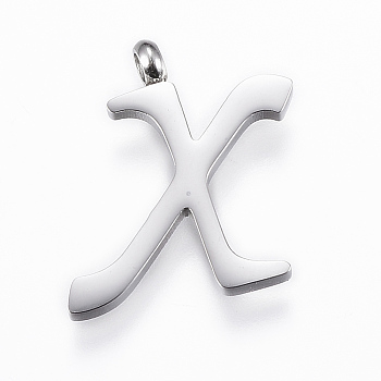 304 Stainless Steel Pendants, Initial Letter, Letter.X, Stainless Steel Color, 18x14x2mm, Hole: 2mm