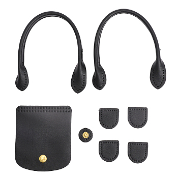 Imitation Leather Sew on Bag Cover and Bag Handles, with Iron Snap Button, for DIY Dumpling Bag Accessories, Black, 2.3~30.8x0.7~9x0.2~1.2cm, 8pcs/set