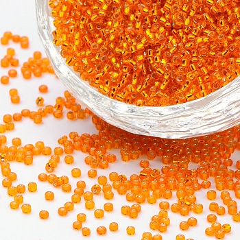 6/0 Grade A Round Glass Seed Beads, Silver Lined, Dark Orange, 6/0, 4x3mm, Hole: 1mm, about 4500pcs/pound
