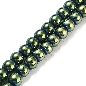 Synthetic Magnetic Hematite Beads Strands, Round, Green Plated, 3~3.5mm, Hole: 1mm, about 135pcs/strand, 16.14''(41cm)