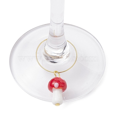 charme de verre de vin de champignon de lampe fait main(AJEW-JO00216)-3