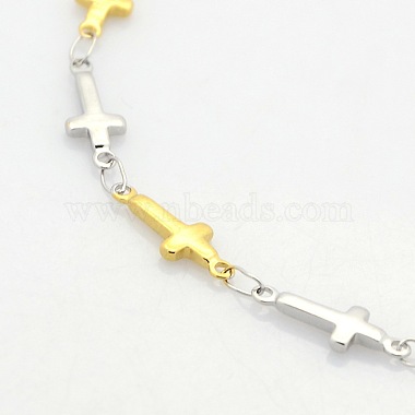Bracelets de chaîne de connecteur de croix de deux tons en 304 acier inoxydable de bijoux religieux(STAS-O036-09M)-2