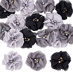 30Pcs 3 Colors 3D Flower Chiffon & Rhinestone & Plastic Pearl Sew on Appliques, Sewing Craft Decoration, Mixed Color, 58~65x55~56x7.5~9.5mm, 10pcs/color(PATC-GA0001-65)