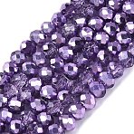 Transparent Electroplate Glass Beads Strands, Rondelle, Half Silver Plated, Dyed & Heated, Faceted, Blue Violet, 4~4.5x3.5~4mm, Hole: 0.8~0.9mm, about 111~115pcs/strand, 15.75~16.34 inch(40~41.5cm)(EGLA-Q131-01A-04)