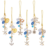 6Pcs 6 Styles Glass & Alloy Enamel & Rhinestone & Glass Pearl Mobile Straps, Dolphin, Golden, 110~124mm, 1pc/style(HJEW-SC0001-88)