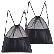 Polyester String Bags, Multi-use Gym Drawstring Bag, Mesh Carry Bag, Rectangle, Black, 348x333x2mm(AJEW-WH0020-28)