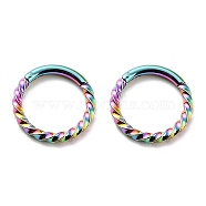 Ion Plating(IP) Twisted Ring Hoop Earrings for Girl Women, Chunky 304 Stainless Steel Earrings, Rainbow Color, 11x1mm, 18 Gauge(1mm)(STAS-K233-02B-MC)