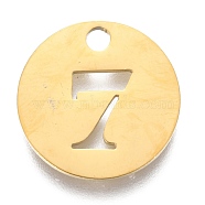 304 Stainless Steel Pendants, Cut-Out, Hollow, Flat Round with Number, Golden, Num.7, 19x1.5mm, Hole: 2.5mm(X-STAS-F233-07-G)